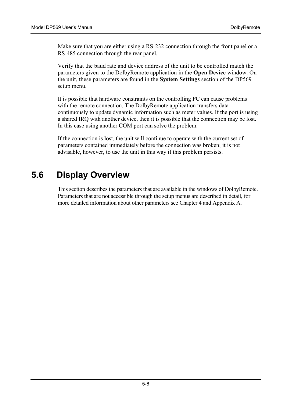 Display overview, 6 display overview | Dolby Laboratories DP569 User Manual | Page 46 / 90