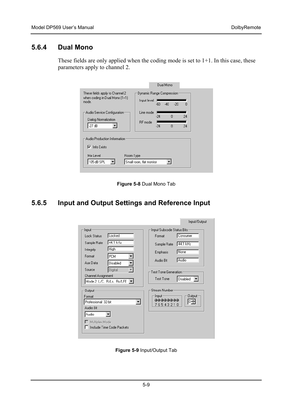 Dual mono, Input and output settings and reference input | Dolby Laboratories DP569 User Manual | Page 49 / 90