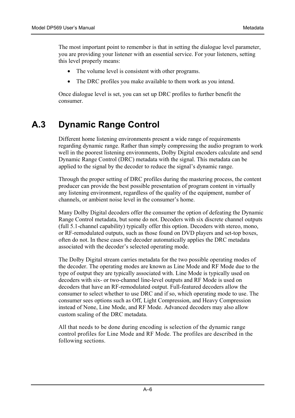 Dynamic range control, A.3 dynamic range control | Dolby Laboratories DP569 User Manual | Page 64 / 90