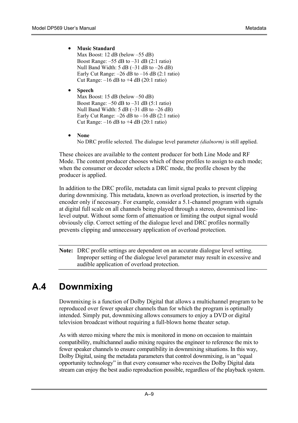 Downmixing, A.4 downmixing | Dolby Laboratories DP569 User Manual | Page 67 / 90