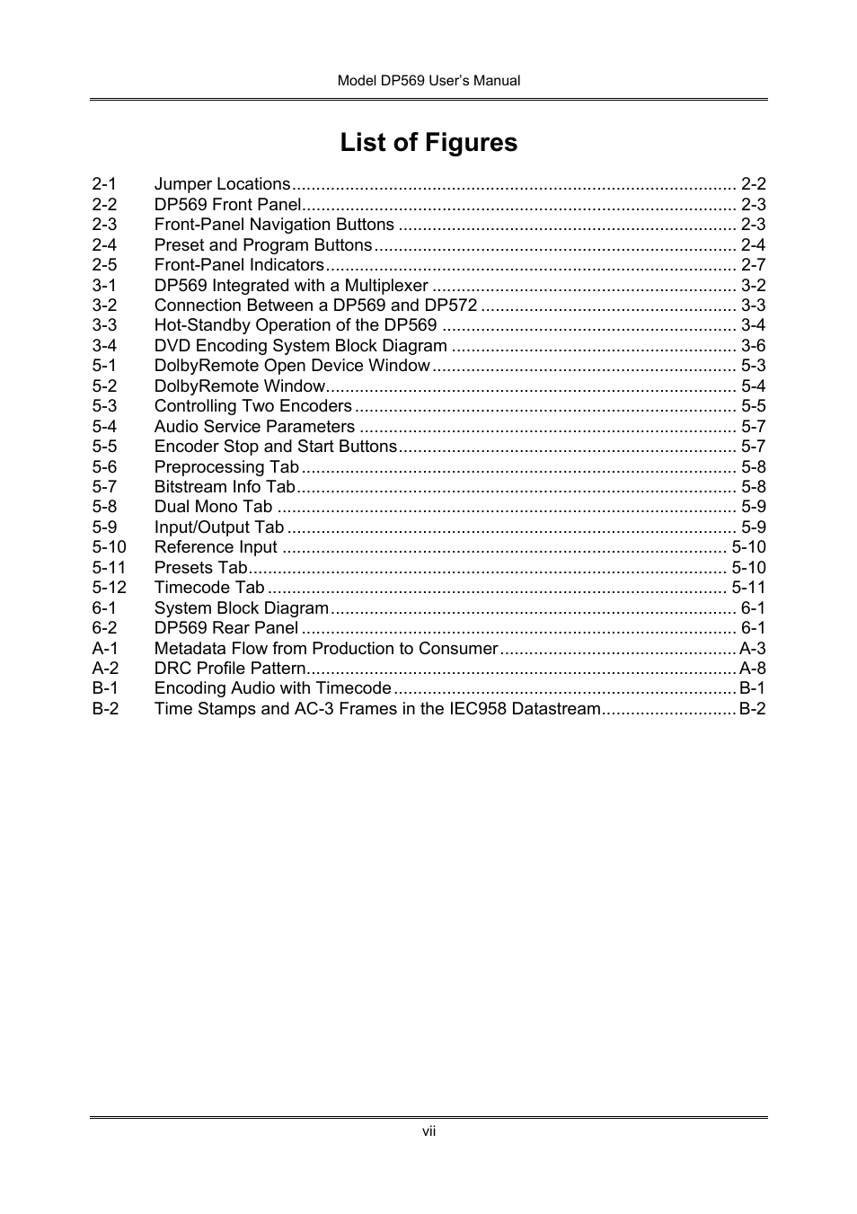 List of figures | Dolby Laboratories DP569 User Manual | Page 7 / 90