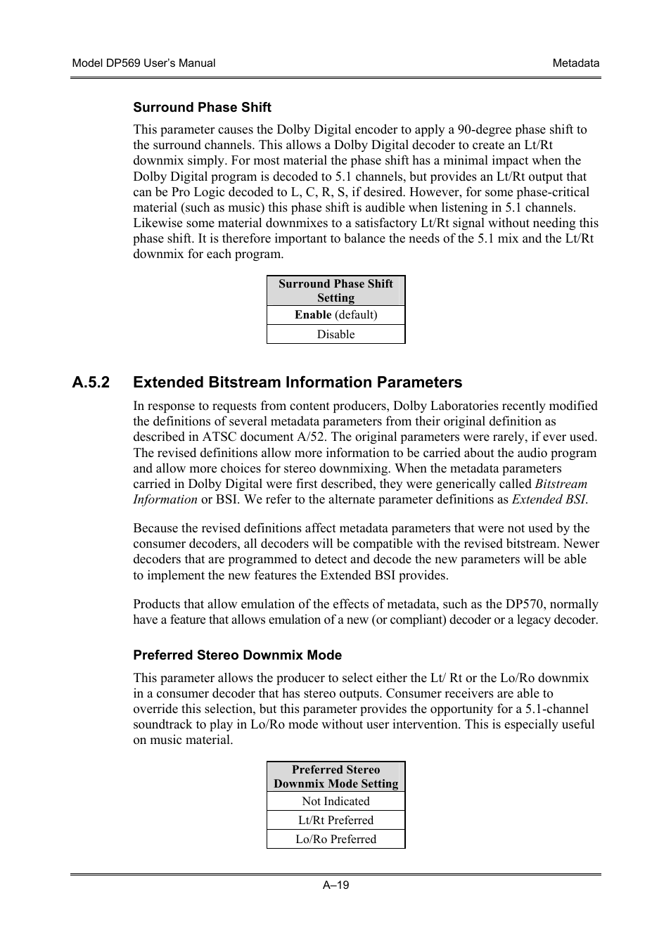 Extended bitstream information parameters, A.5.2 extended bitstream information parameters | Dolby Laboratories DP569 User Manual | Page 77 / 90