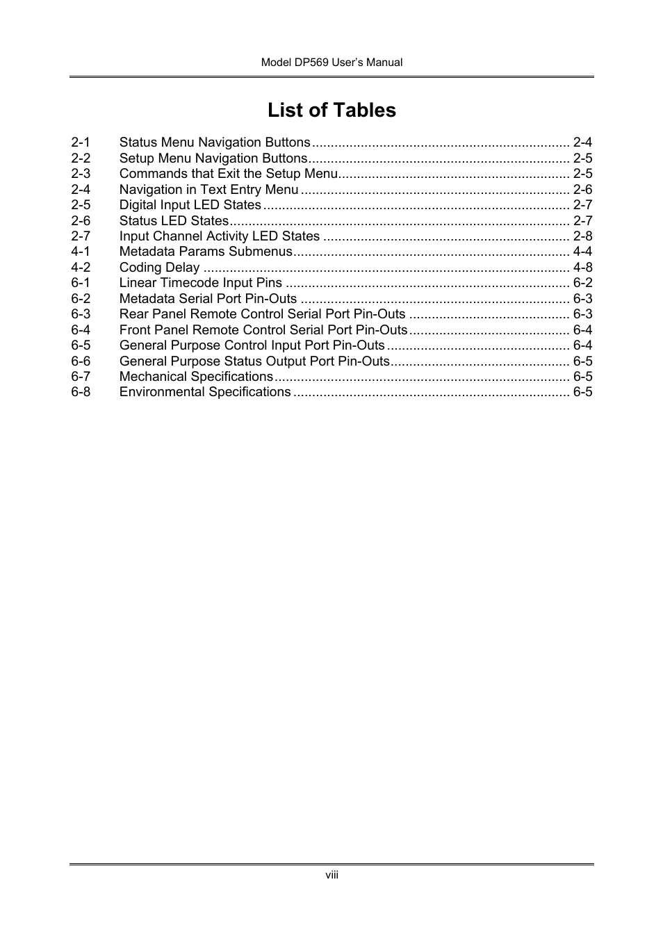 List of tables | Dolby Laboratories DP569 User Manual | Page 8 / 90