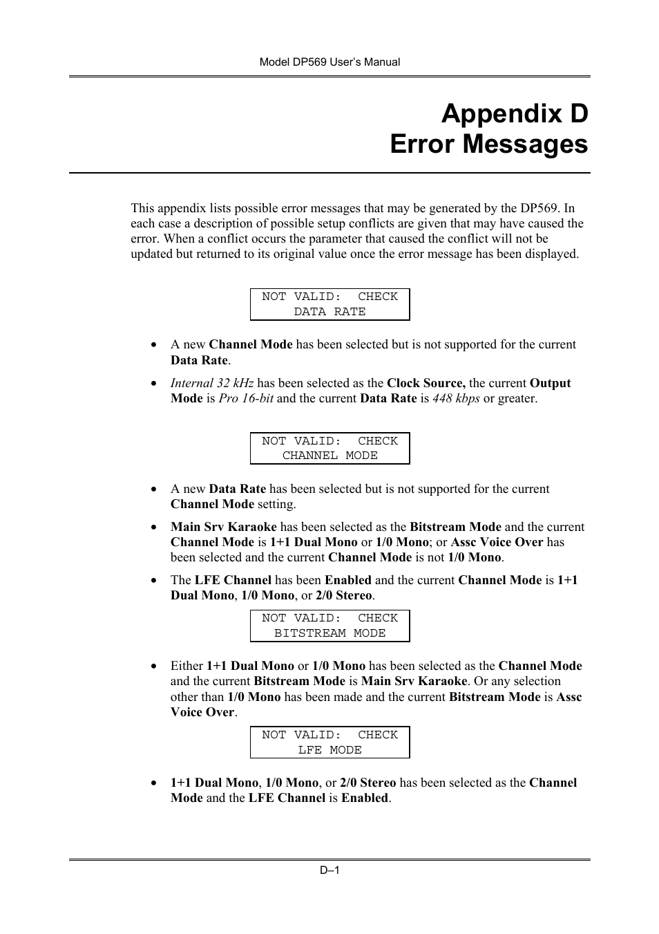 Appendix d error messages | Dolby Laboratories DP569 User Manual | Page 87 / 90