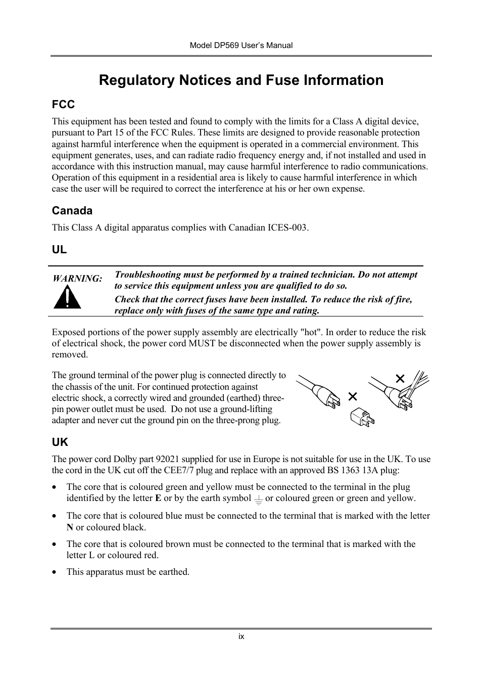 Regulatory notices and fuse information | Dolby Laboratories DP569 User Manual | Page 9 / 90