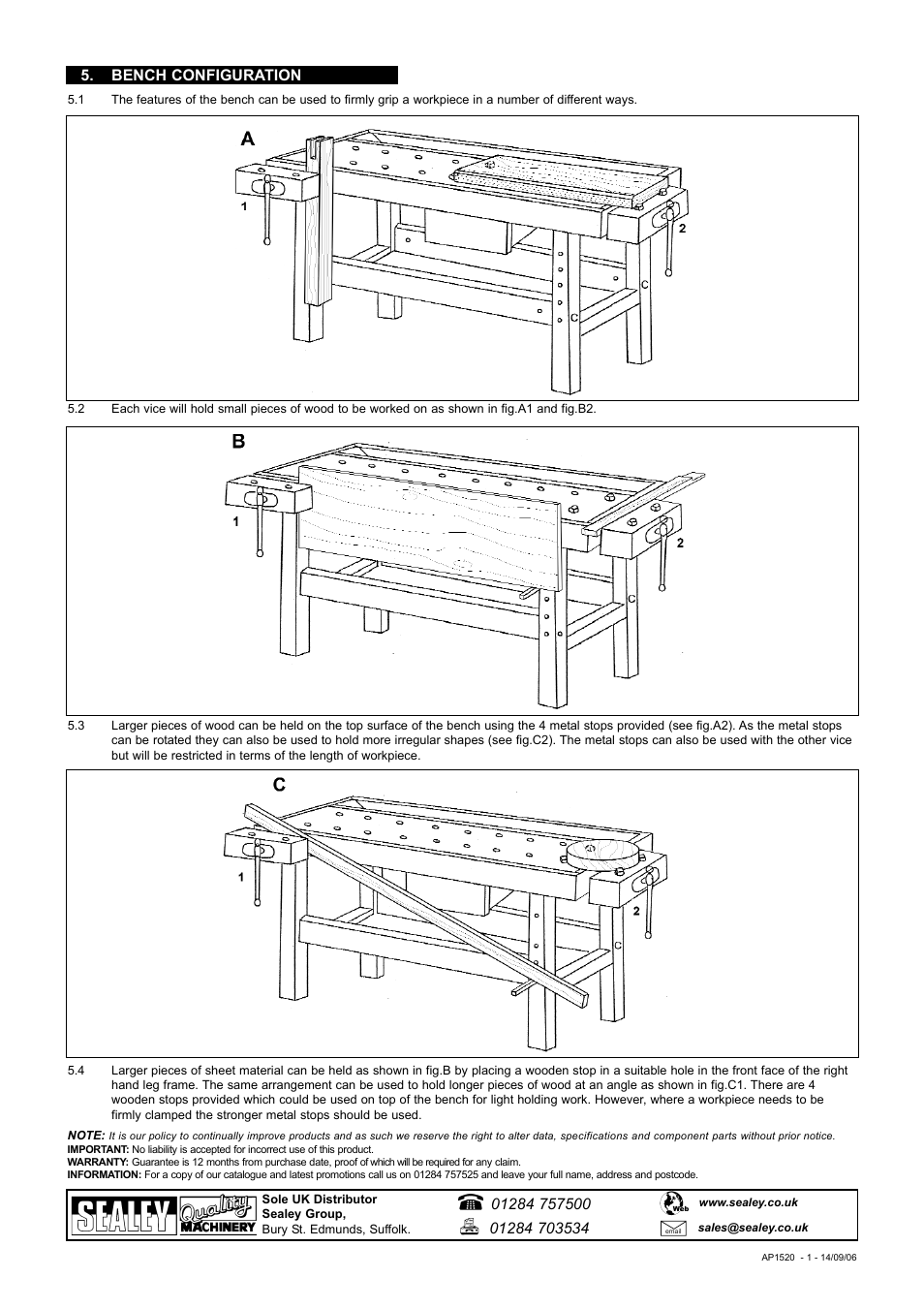 Bench configuration | Sealey AP1520 User Manual | Page 4 / 4