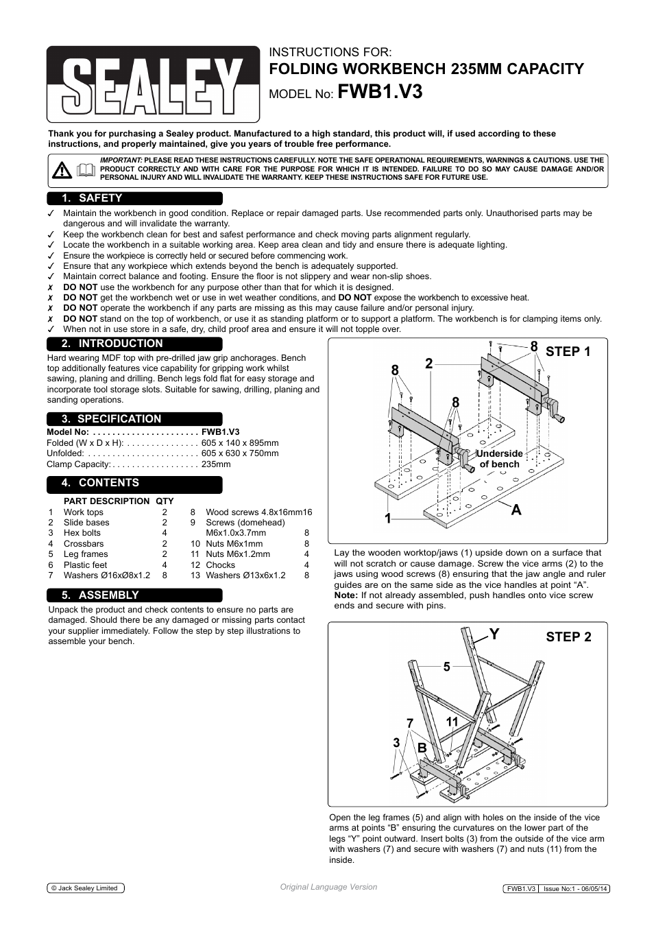 Sealey FWB1 User Manual | 2 pages