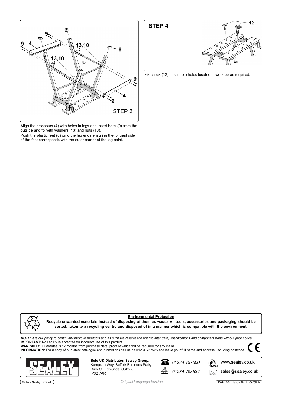 Step 3 step 4 | Sealey FWB1 User Manual | Page 2 / 2