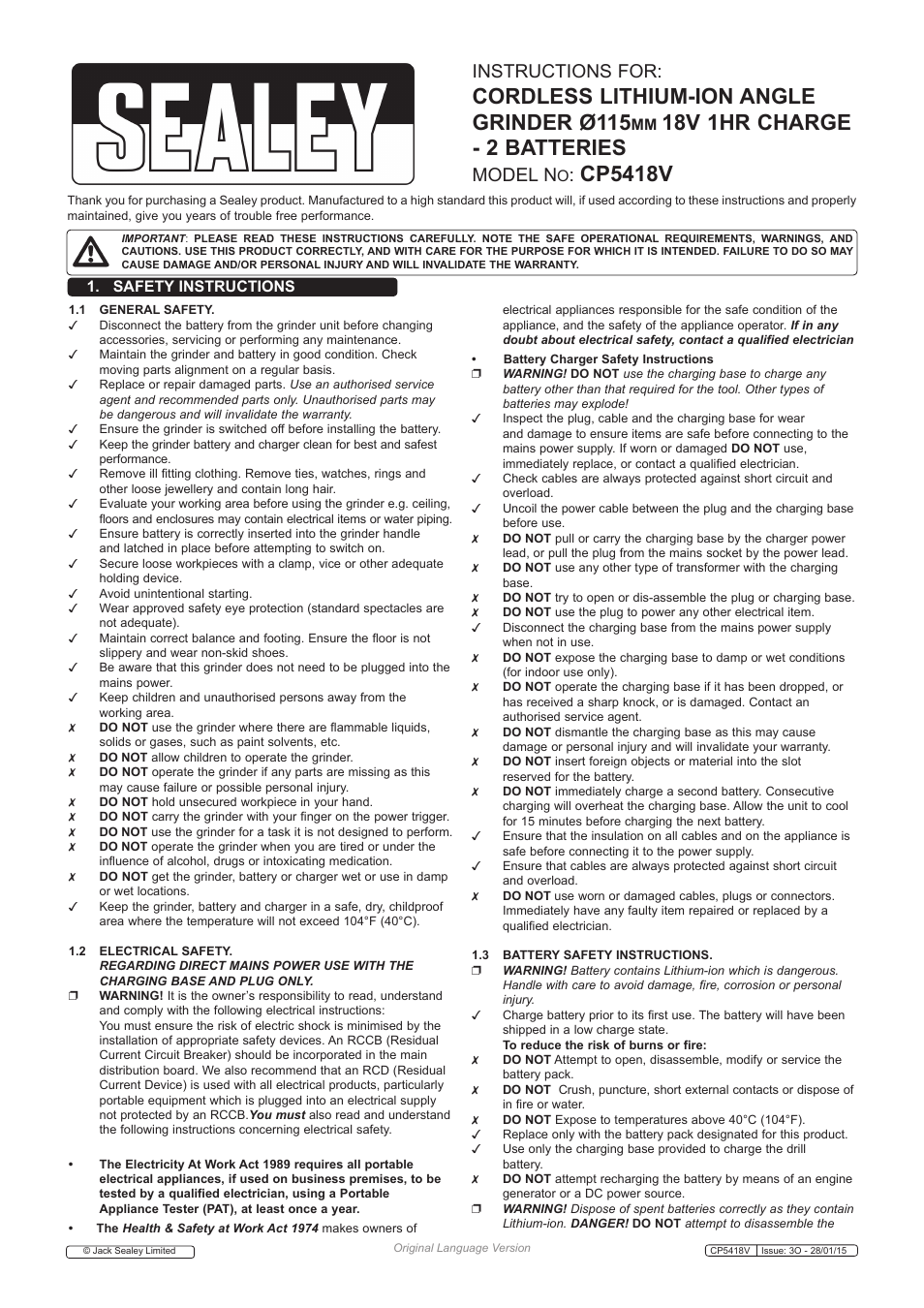 Sealey CP5418V User Manual | 4 pages