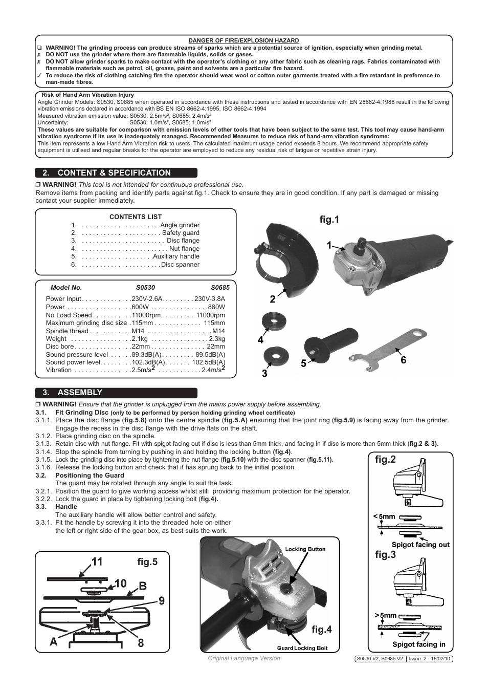 Assembly, Content & specification | Sealey S0530 User Manual | Page 2 / 3