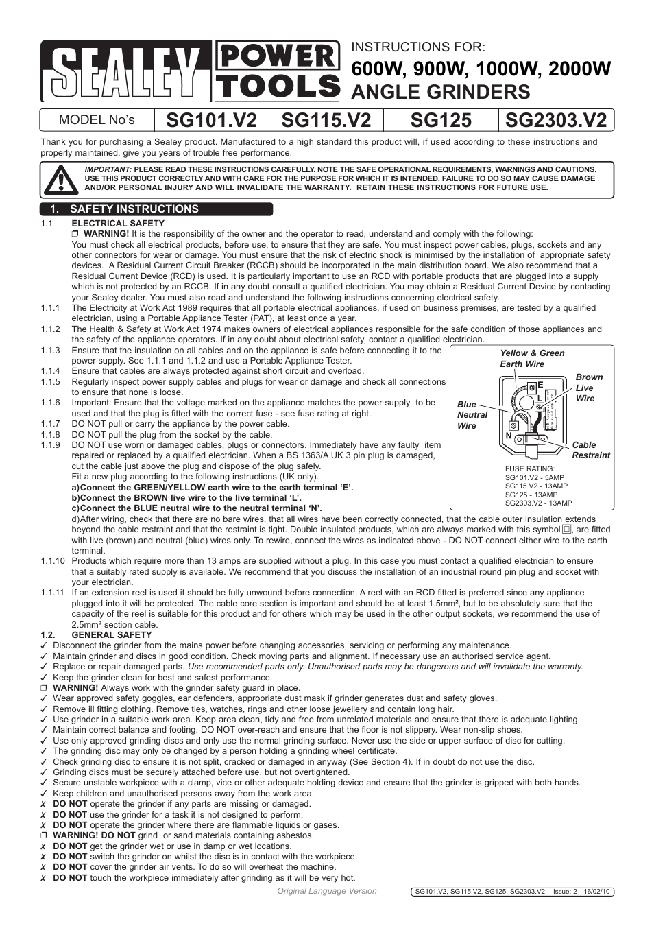 Sealey SG101 User Manual | 5 pages