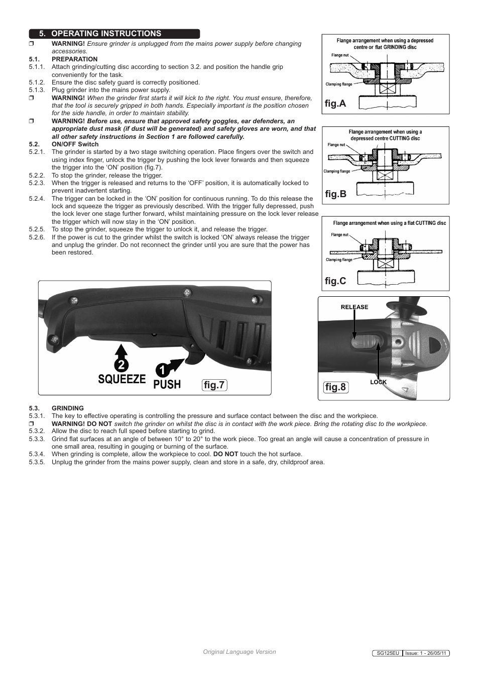 Fig.8, Fig.7, Fig.a fig.b fig.c | Operating instructions | Sealey SG125EU User Manual | Page 4 / 5