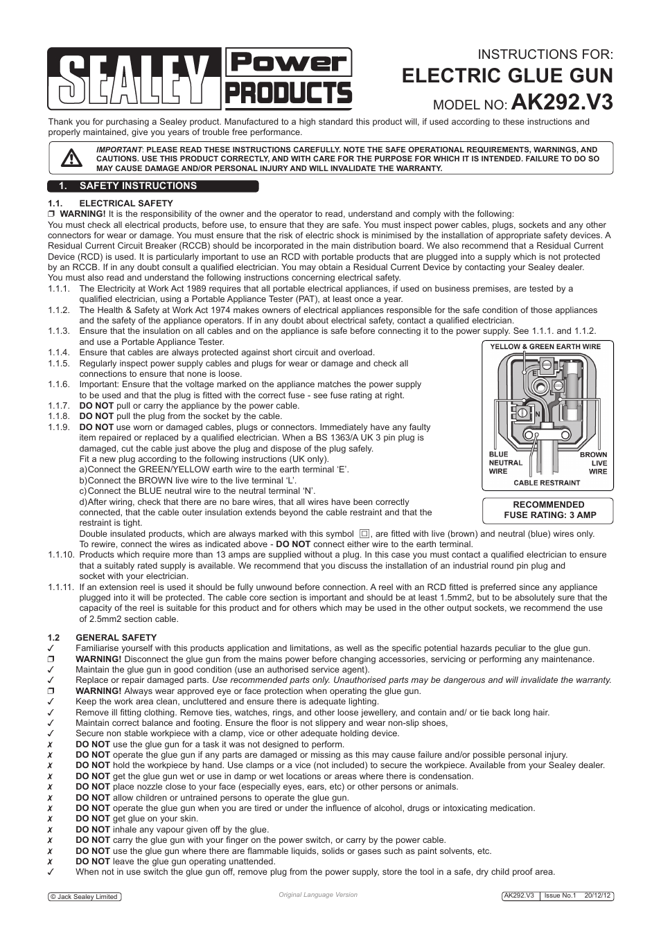 Sealey AK292 User Manual | 2 pages