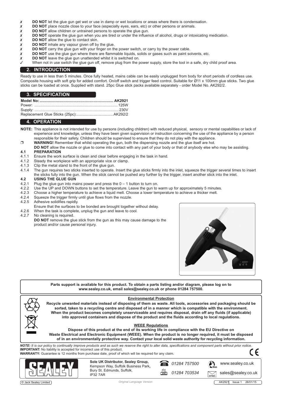Introduction 3. specification 4. operation | Sealey AK2921 User Manual | Page 2 / 2