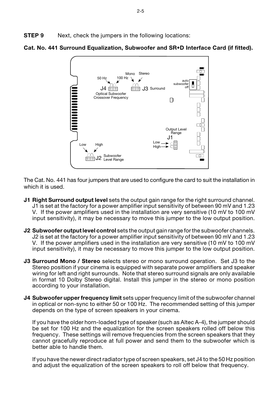 Jumpers, Cat. no. 441, Cat. no. 441 -5 | Dolby Laboratories CP65 User Manual | Page 11 / 82