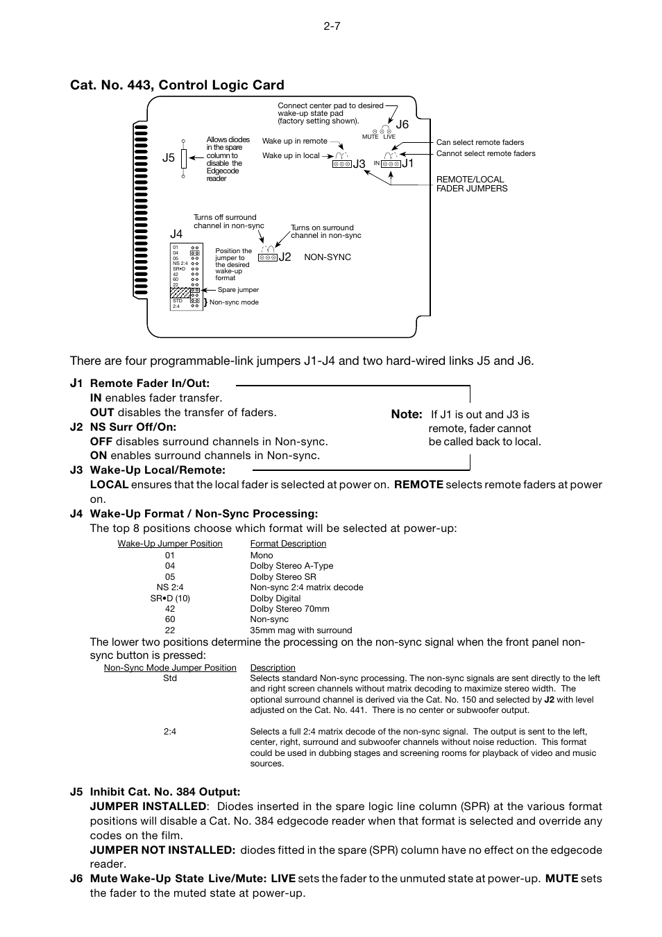 Cat. no. 443, control logic card, Cat. no. 443 -7 | Dolby Laboratories CP65 User Manual | Page 13 / 82