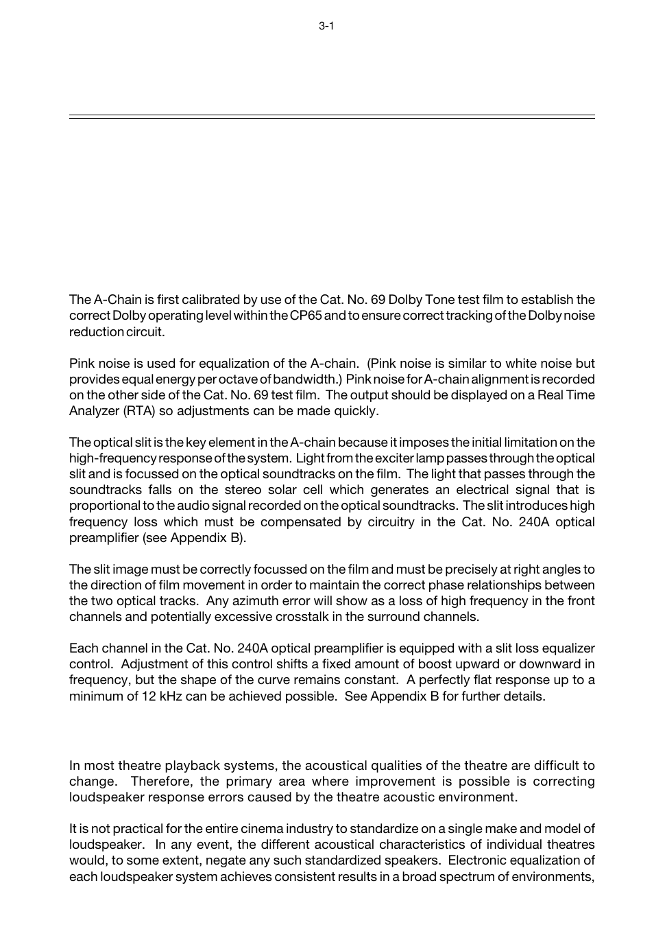 Section 3 overview of the alignment procedure, Aligning the a-chain, Aligning the b-chain | An overview of the alignment procedure -1, Aligning the a-chain -1 2. aligning the b-chain -1 | Dolby Laboratories CP65 User Manual | Page 24 / 82