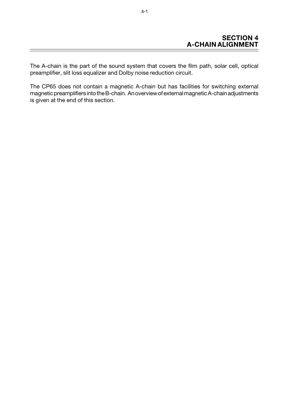 Section 4 a-chain alignment, A-chain alignment -1 | Dolby Laboratories CP65 User Manual | Page 27 / 82