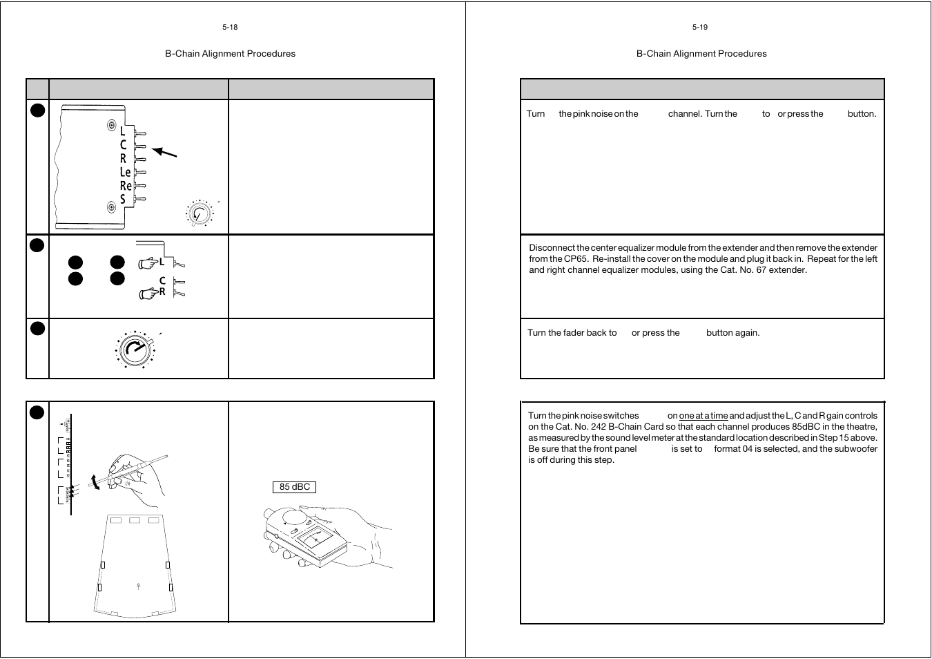 Adjusting l, c, r gain, B. adjusting l,c,r gain -18 | Dolby Laboratories CP65 User Manual | Page 48 / 82