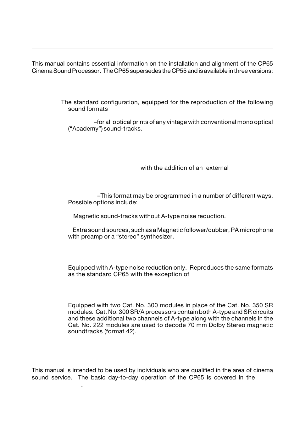 Introduction, Cp65, Cp65 -a | Cp65-300, About this manual | Dolby Laboratories CP65 User Manual | Page 5 / 82