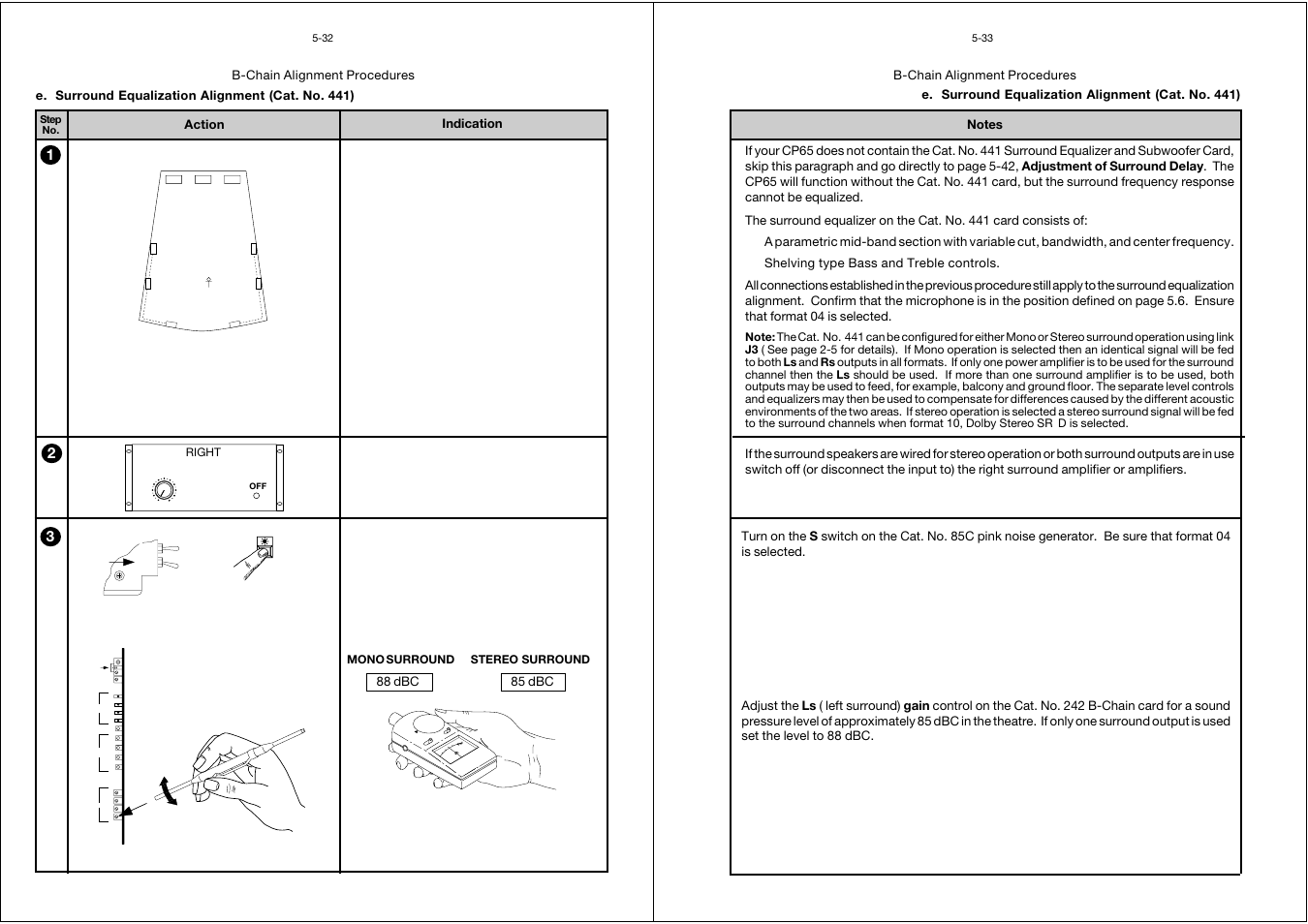 Surround equalization alignment, E. surround equalization alignment -32 | Dolby Laboratories CP65 User Manual | Page 55 / 82