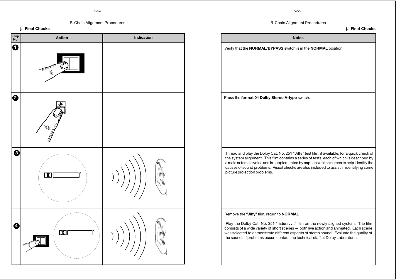 Final checks, Final checks -54, Listen | Dolby Laboratories CP65 User Manual | Page 66 / 82