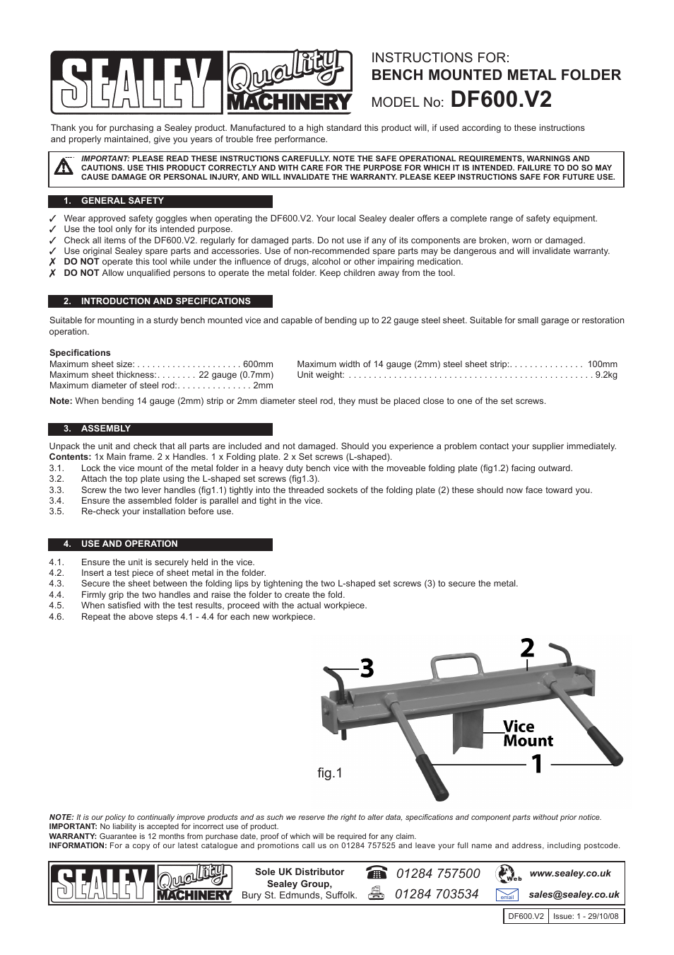 Sealey DF600 User Manual | 1 page