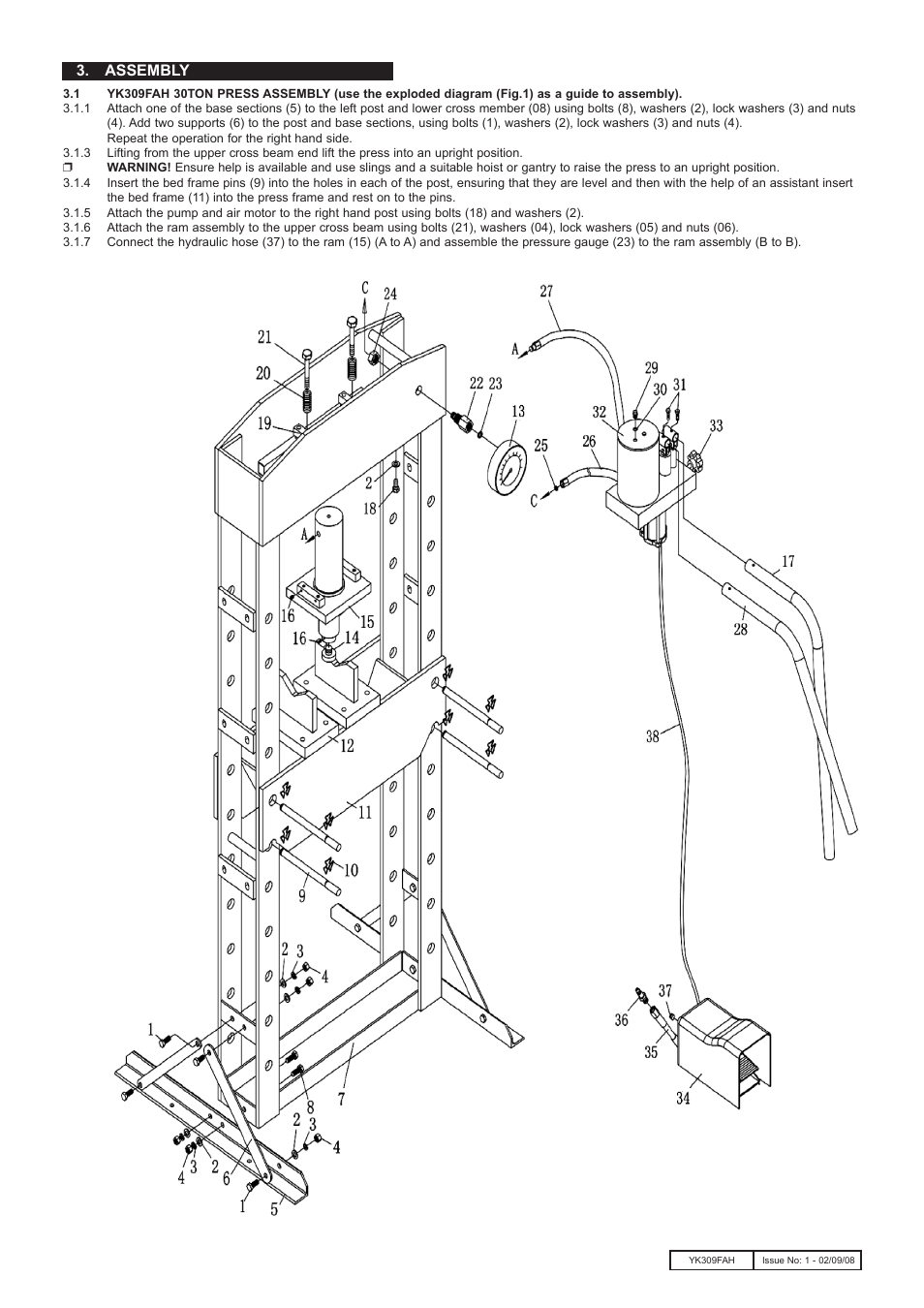 Fig.1, Assembly | Sealey YK309FAH User Manual | Page 2 / 3