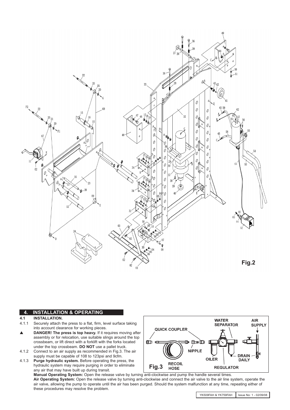 Fig.2, Fig.3, Installation & operating | Sealey YK509FAH User Manual | Page 3 / 4