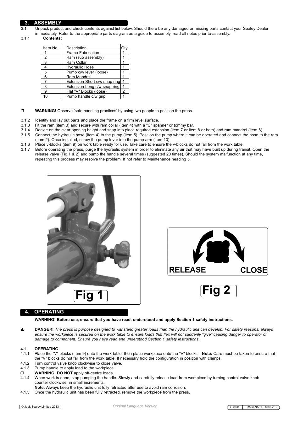 Fig 2 fig 1 | Sealey YC10B User Manual | Page 2 / 3