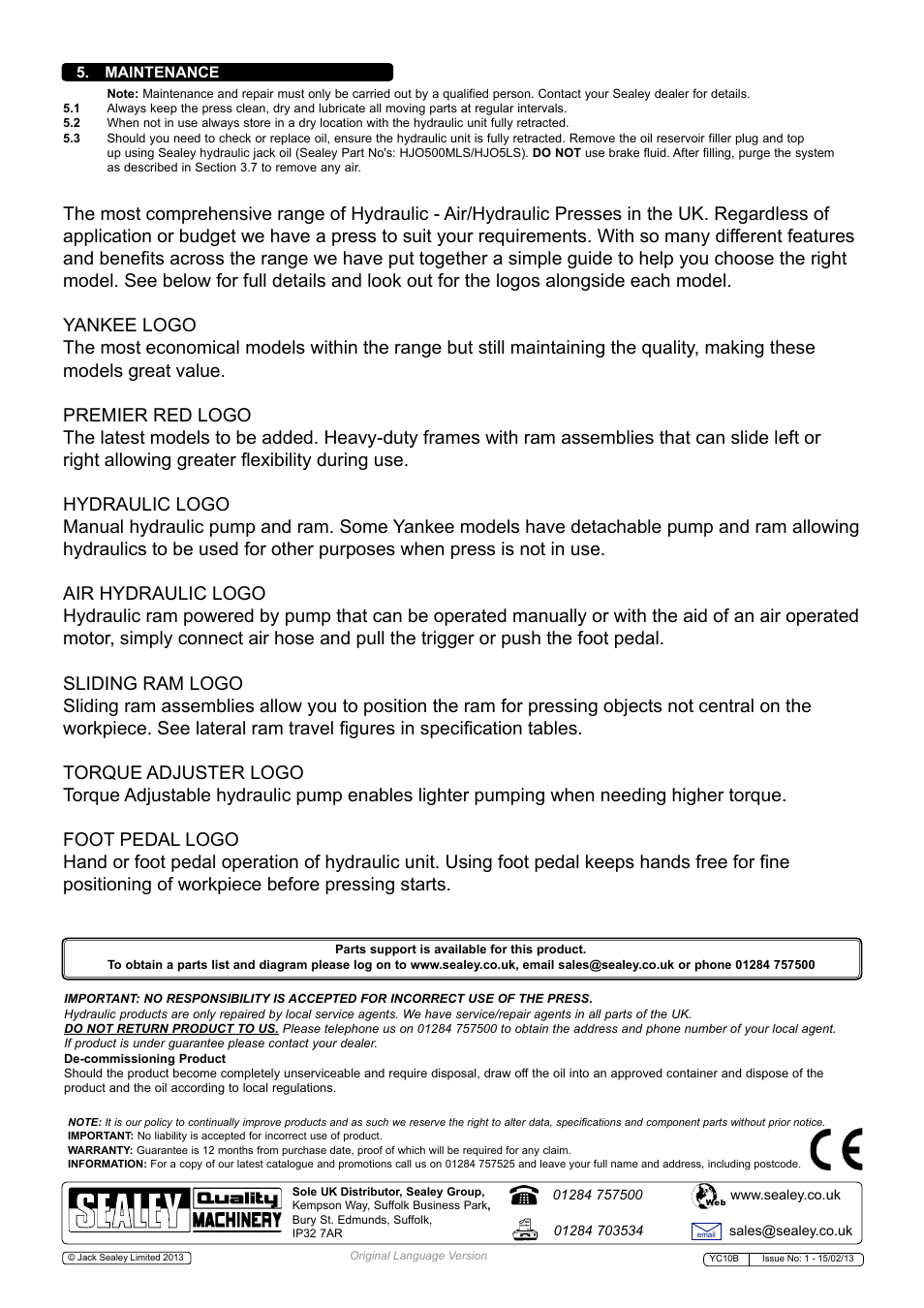 Sealey YC10B User Manual | Page 3 / 3