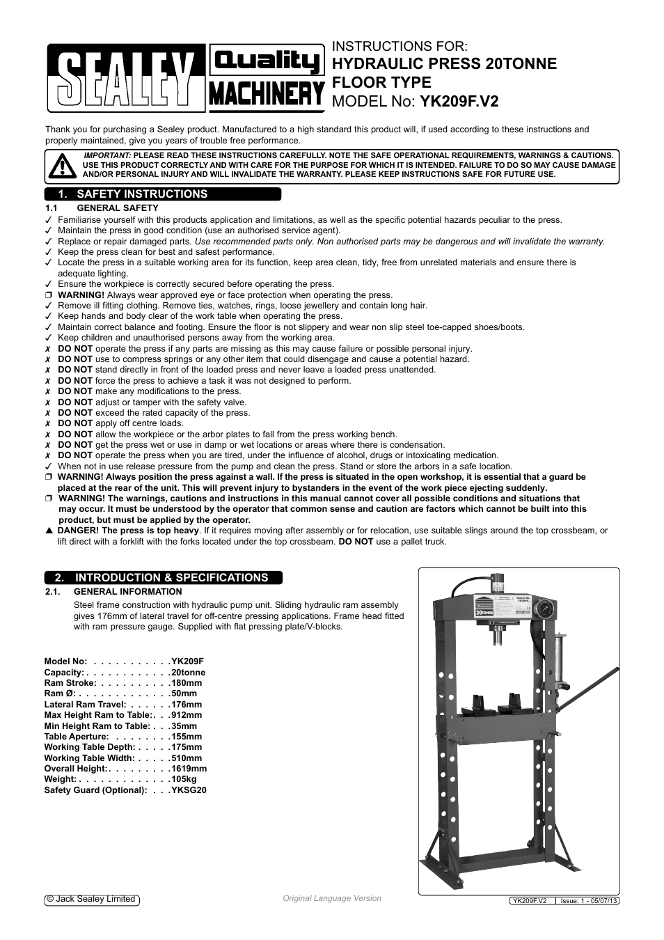 Sealey YK209F User Manual | 4 pages