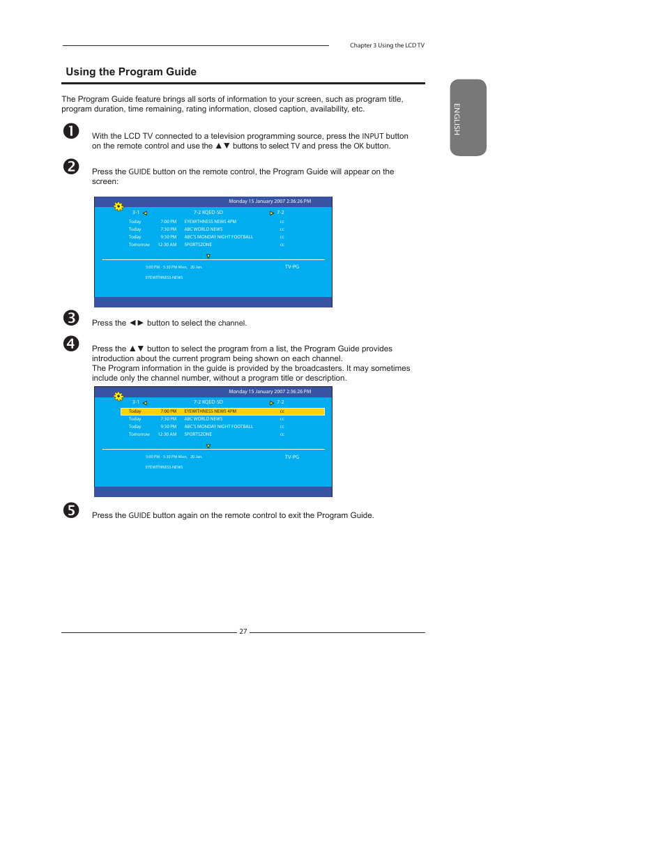 Using the program guide | Dolby Laboratories FLX-1910 User Manual | Page 29 / 46