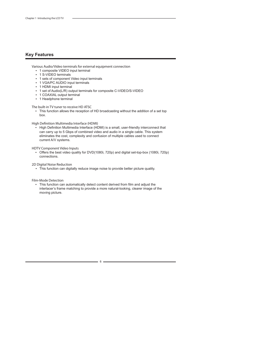 Chapter 1 introducing the lcd tv | Dolby Laboratories FLX-1910 User Manual | Page 8 / 46