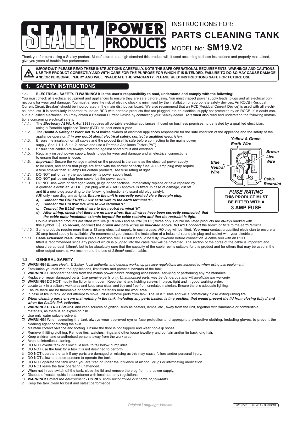 Sealey SM19 User Manual | 2 pages