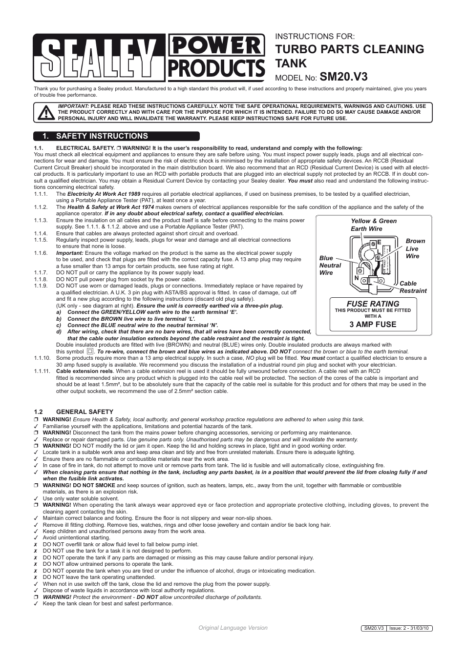Sealey SM20 User Manual | 2 pages
