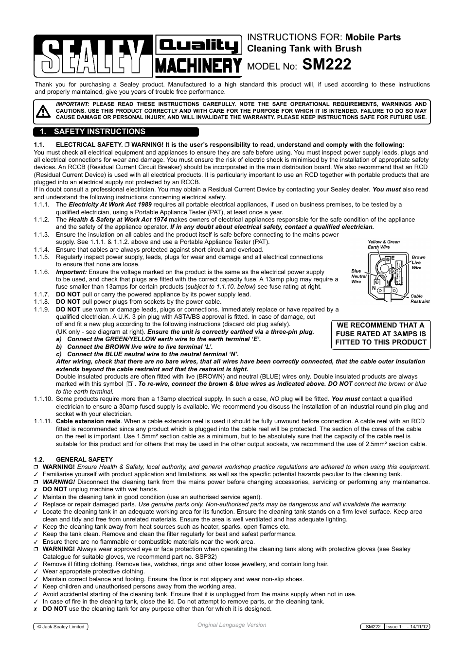 Sealey SM222 User Manual | 2 pages