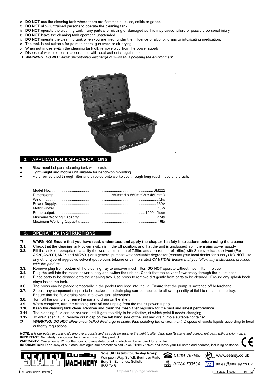 Sealey SM222 User Manual | Page 2 / 2