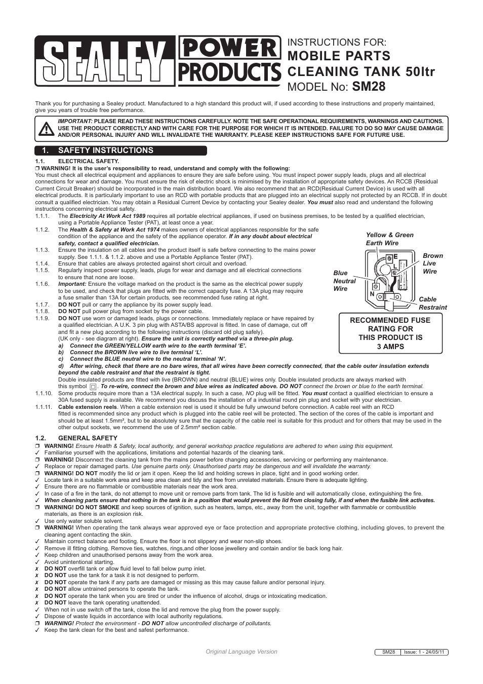 Sealey SM28 User Manual | 2 pages