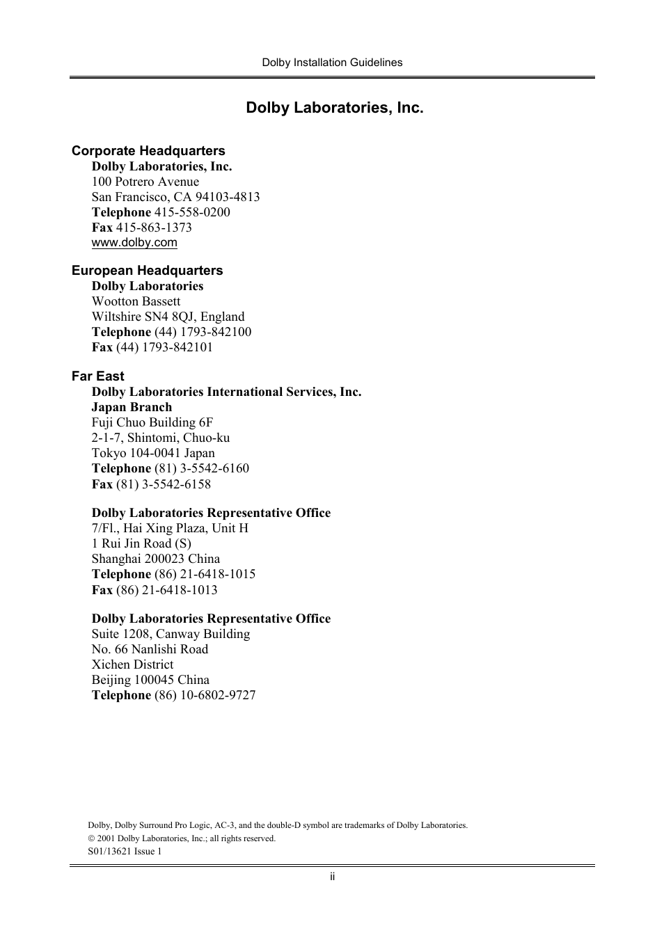 Dolby laboratories, inc | Dolby Laboratories S01/13621 User Manual | Page 2 / 40