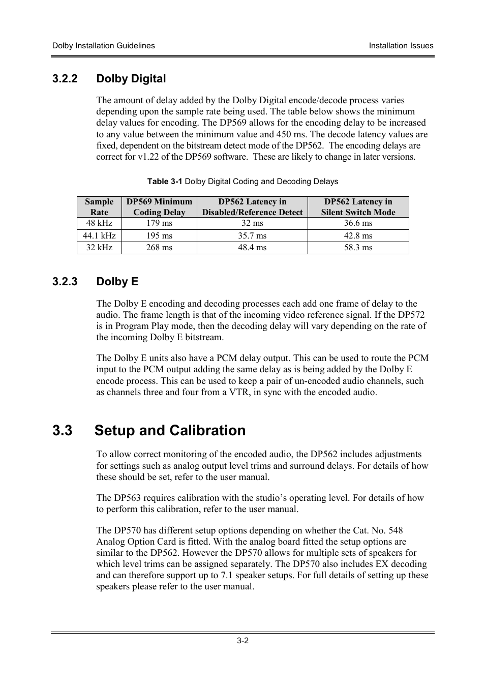 3 setup and calibration, 2 dolby digital, 3 dolby e | Dolby Laboratories S01/13621 User Manual | Page 30 / 40