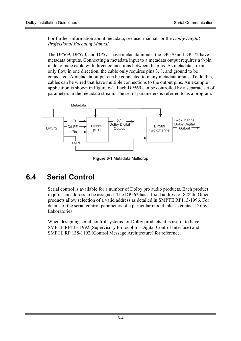 4 serial control | Dolby Laboratories S01/13621 User Manual | Page 40 / 40