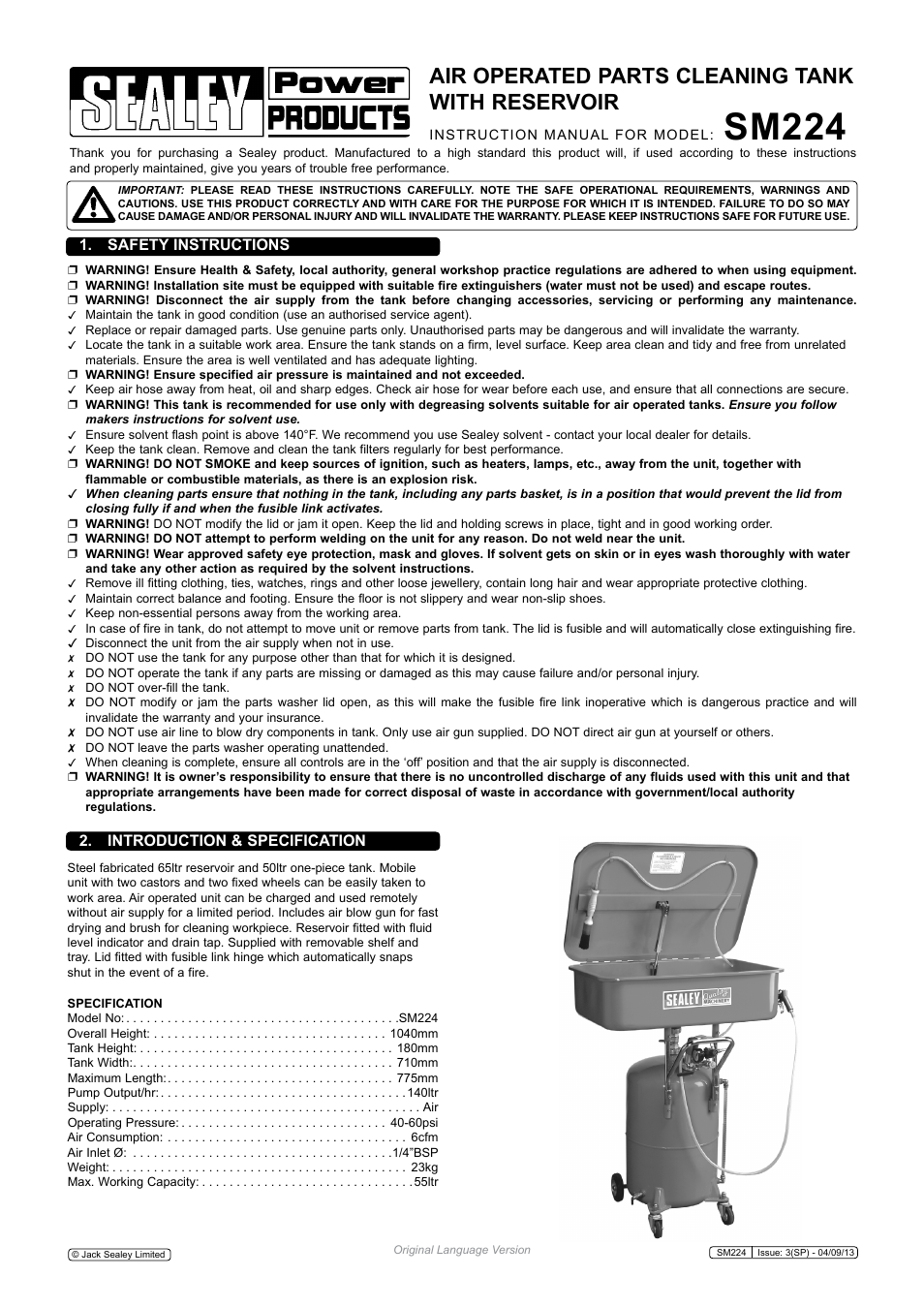 Sealey SM224 User Manual | 3 pages