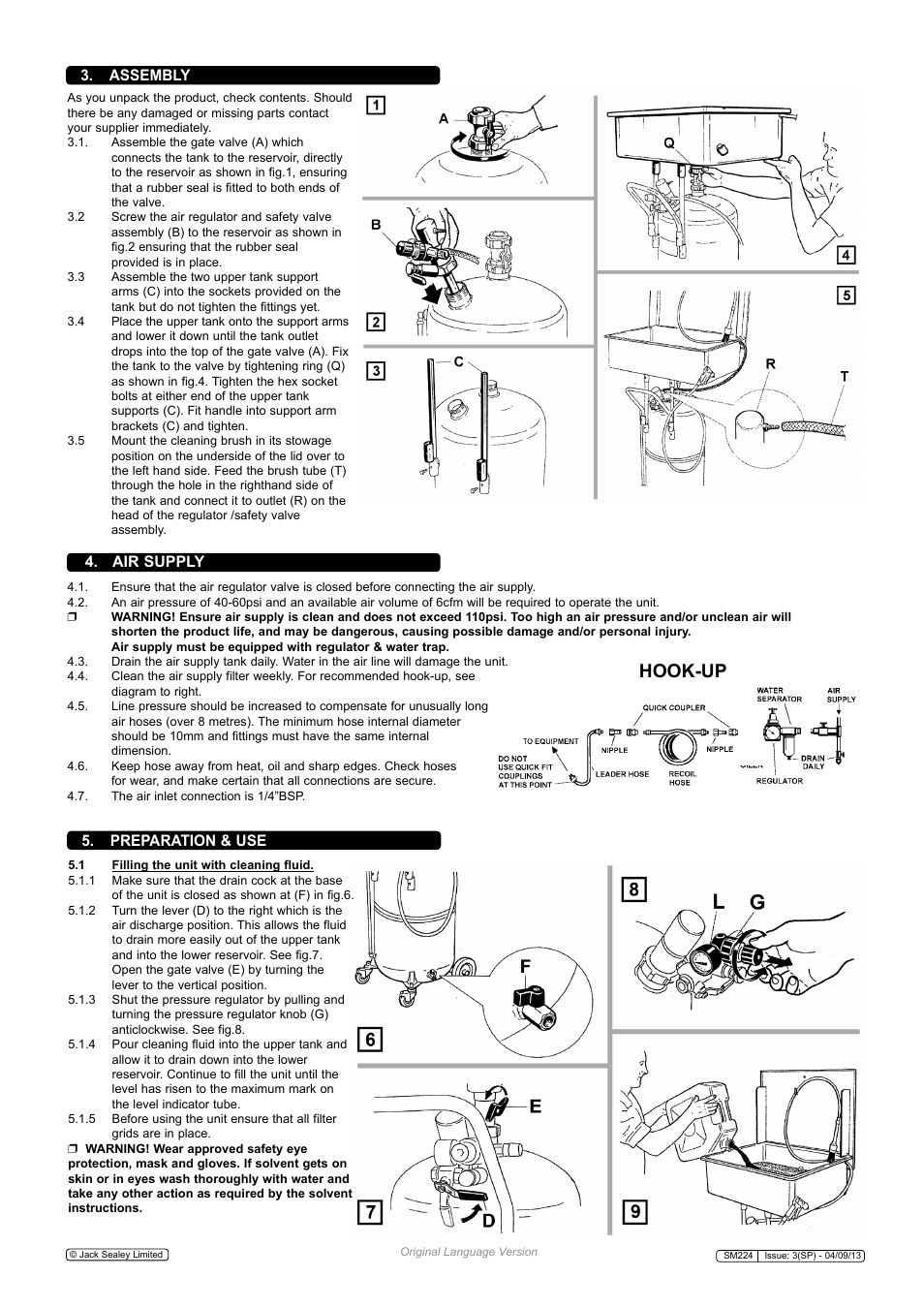 Hook-up, Assembly 5. preparation & use, Air supply | Sealey SM224 User Manual | Page 2 / 3