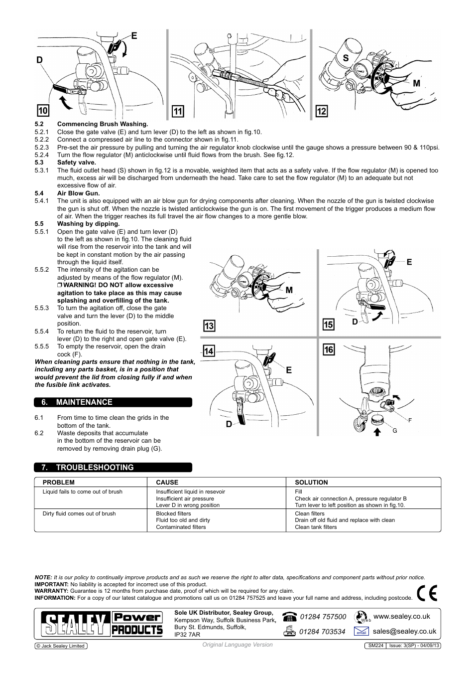 Troubleshooting 6. maintenance | Sealey SM224 User Manual | Page 3 / 3