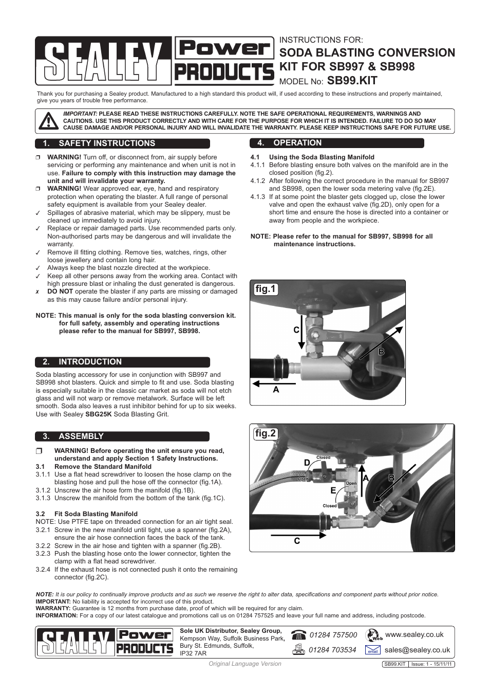 Sealey SB99.KIT User Manual | 1 page