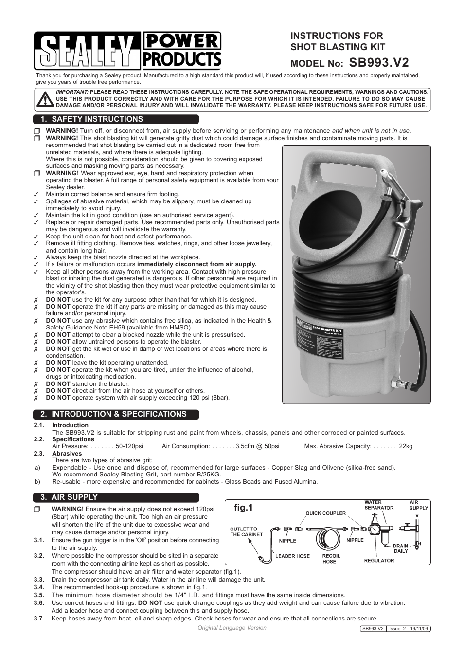 Sealey SB993 User Manual | 2 pages