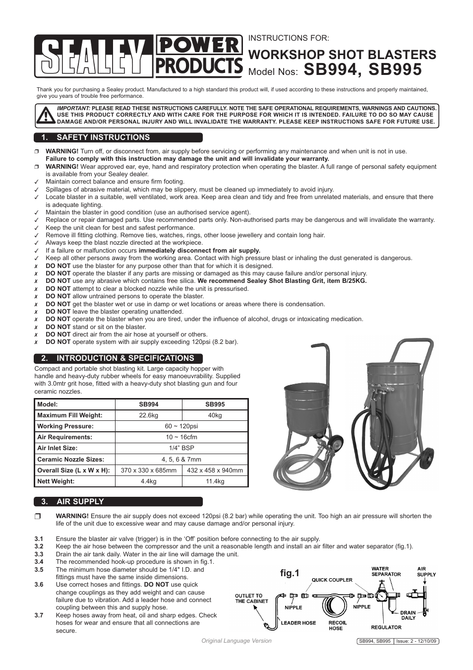 Sealey SB994 User Manual | 2 pages