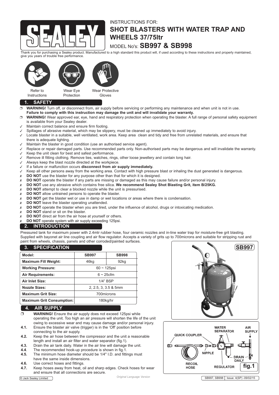 Sealey SB997 User Manual | 3 pages