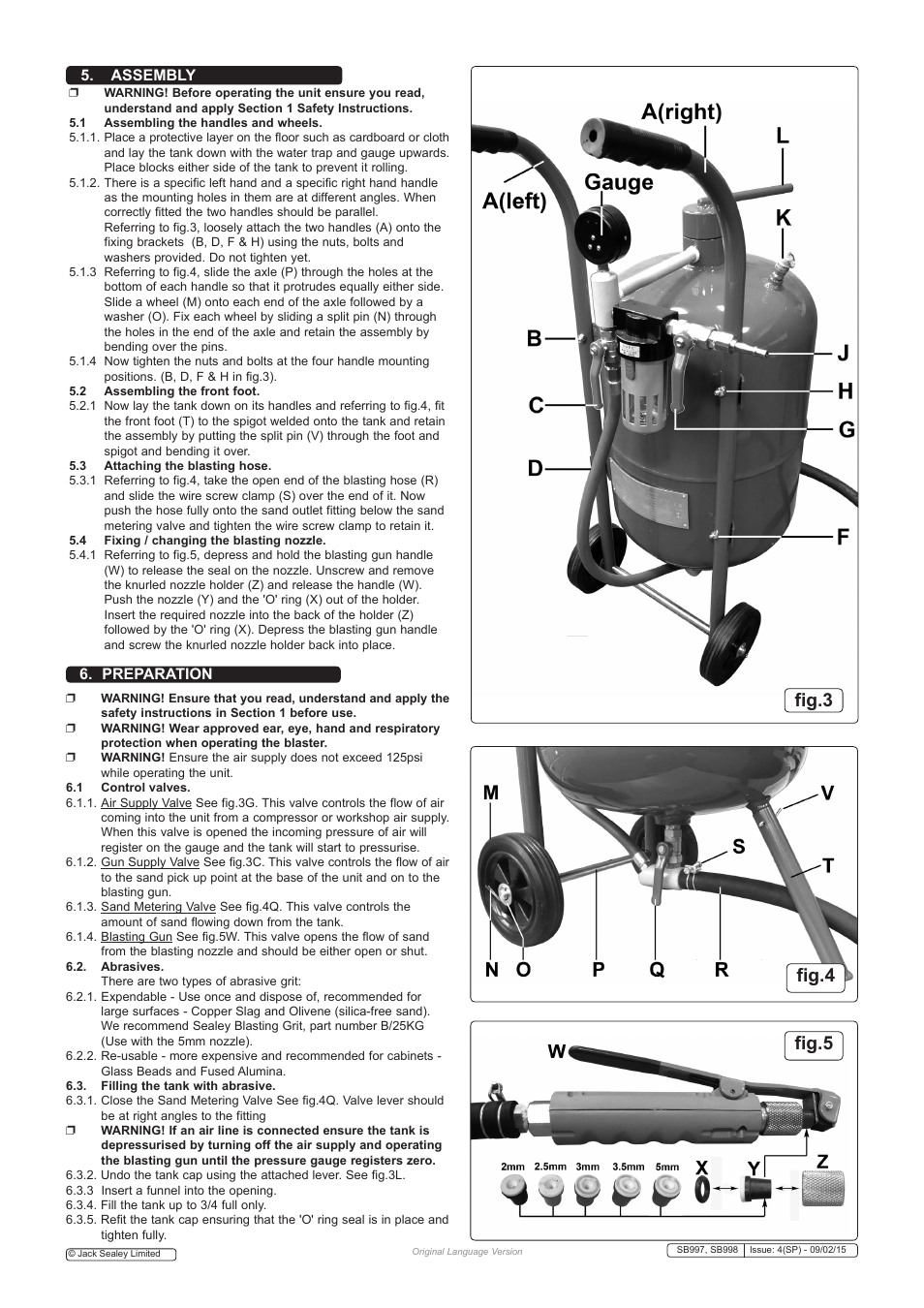 Fig.5, Fig.4, Fig.3 | Preparation, Assembly | Sealey SB997 User Manual | Page 2 / 3